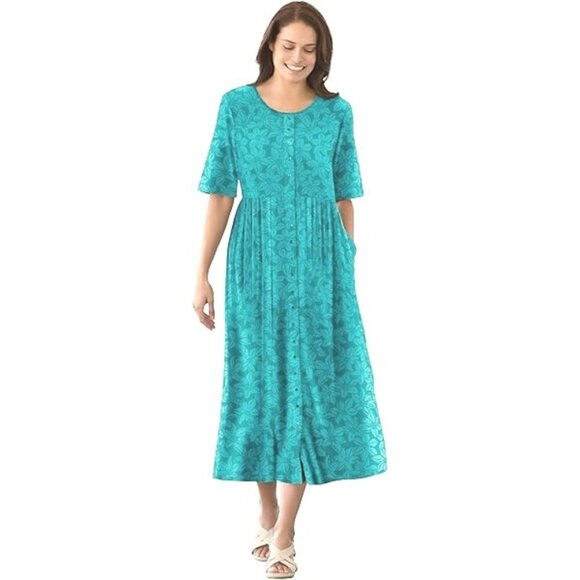 Woman Within Green Tropical Floral Knit Maxi Dress w/Pockets Size 22/24 1X 2X 3X - Picture 1 of 9